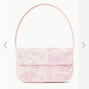 STAUD Pink Beaded Floral Shoulder Bag